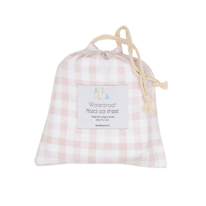 Waterproof Fitted Cot Sheet - Gingham Pink