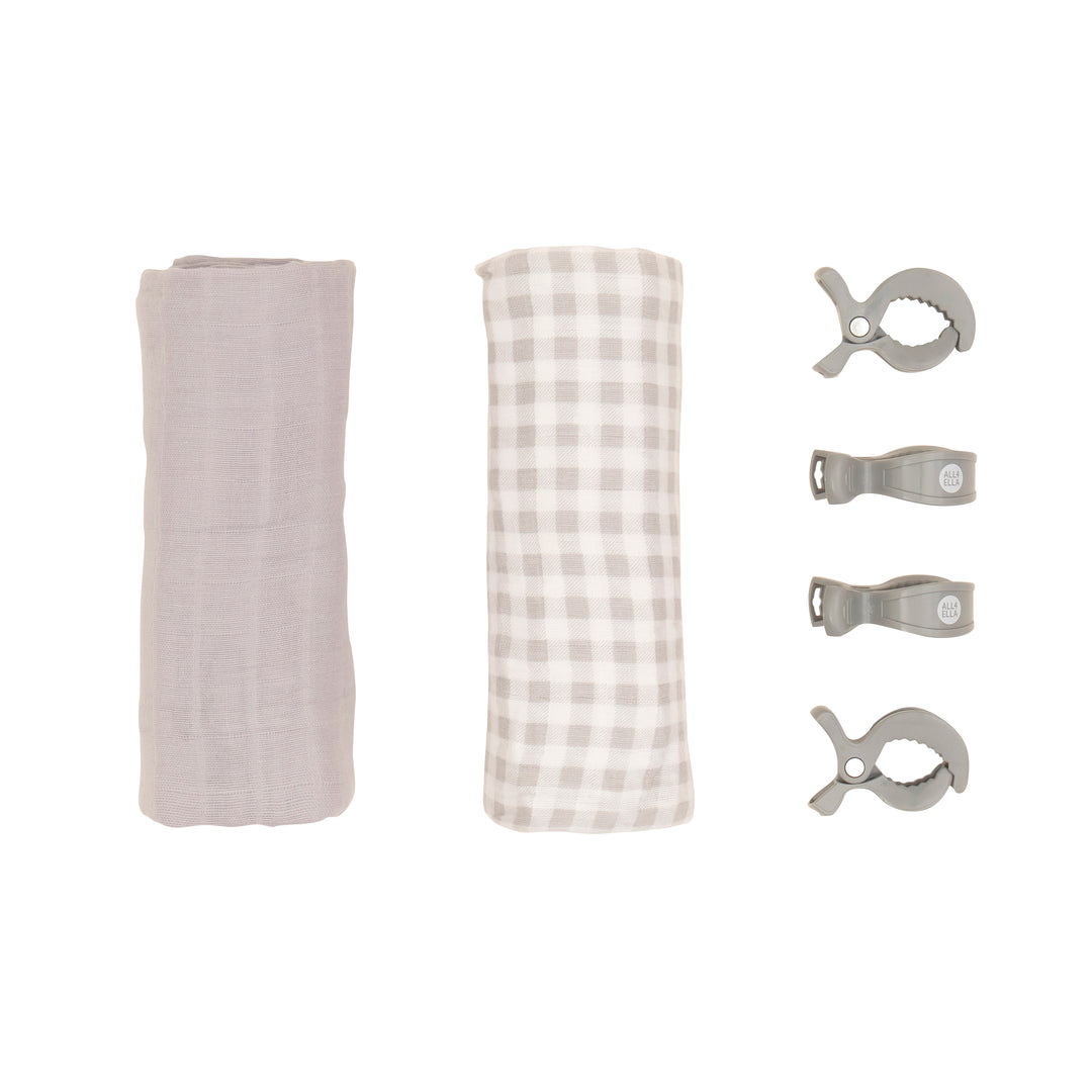 organic swaddles & pegs gift set - Gingham Grey