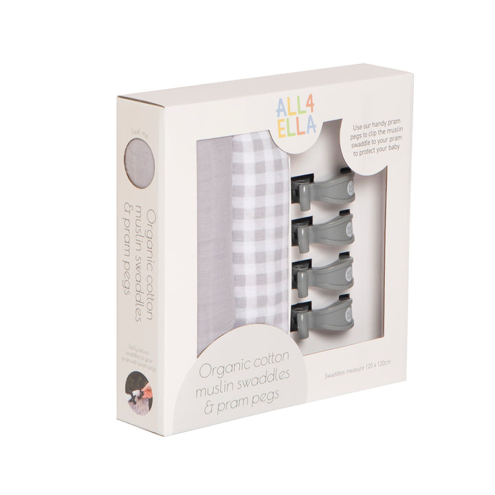 organic swaddles & pegs gift set - Gingham Grey