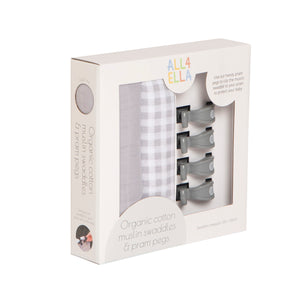 2 Pack Wraps & 4 Pegs - Gingham Grey