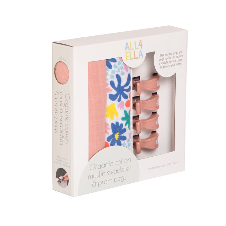 organic swaddles & pegs gift set - Bright Floral