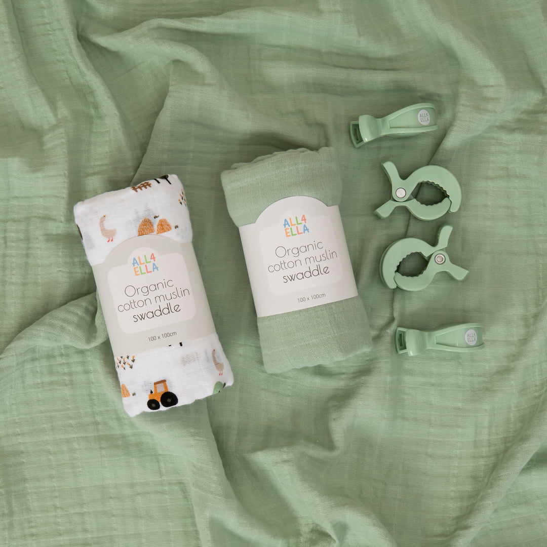 Organic swaddles & pegs gift set - Country Farm