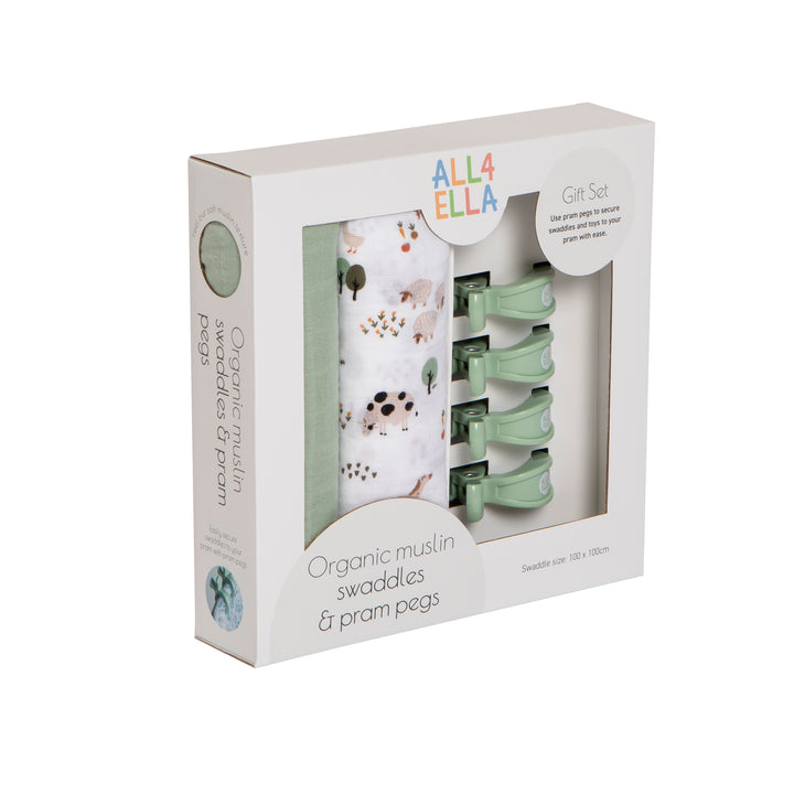 Organic swaddles & pegs gift set - Country Farm