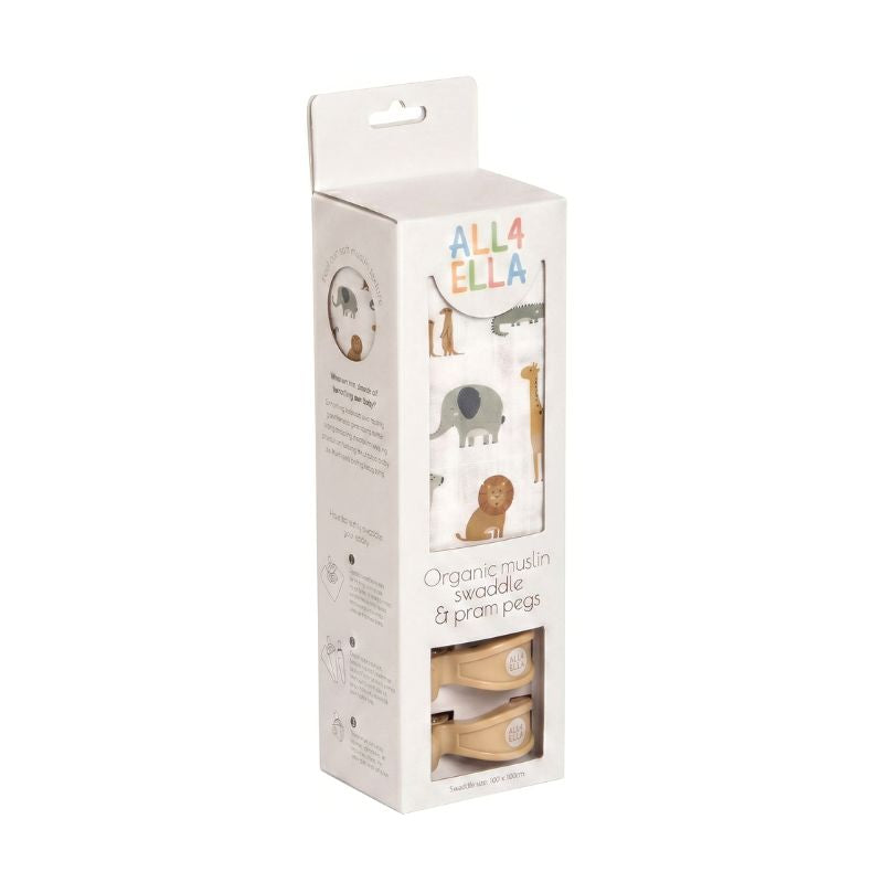 Wild Animals Organic Swaddle & Pram Pegs Gift Set