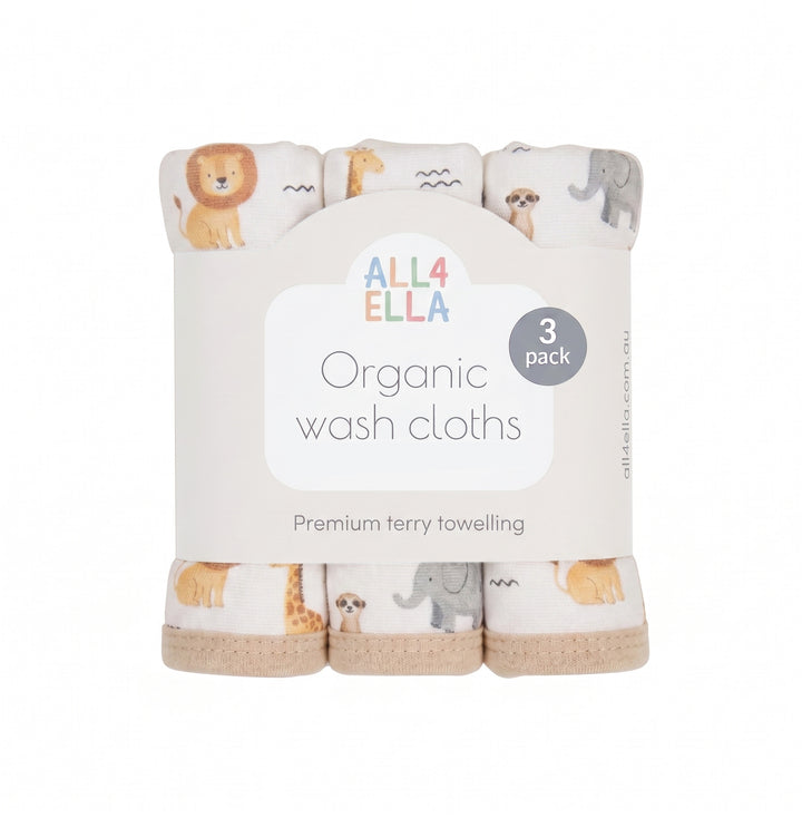 Wild Animals Organic Wash Cloths 3pk