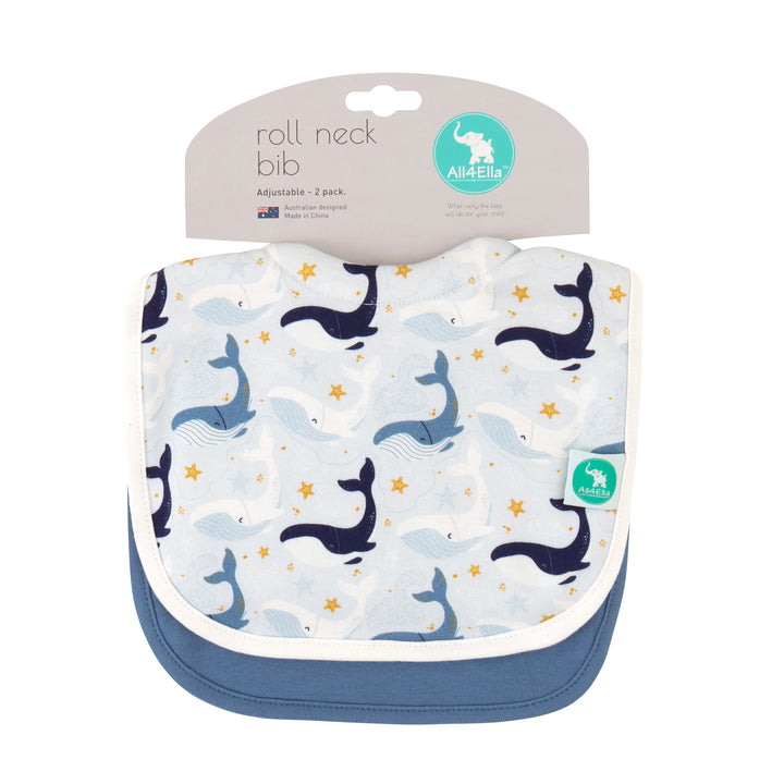 Roll Neck Bib 2pk - Whales