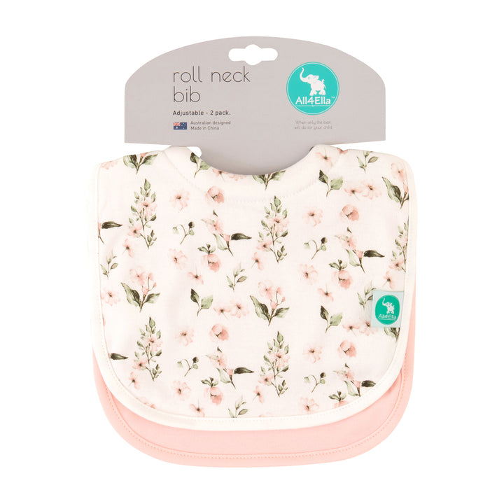 Roll Neck Bib 2pk - Pink Flower