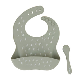 Silicone Bib & Spoon with reusable pouch - Olive