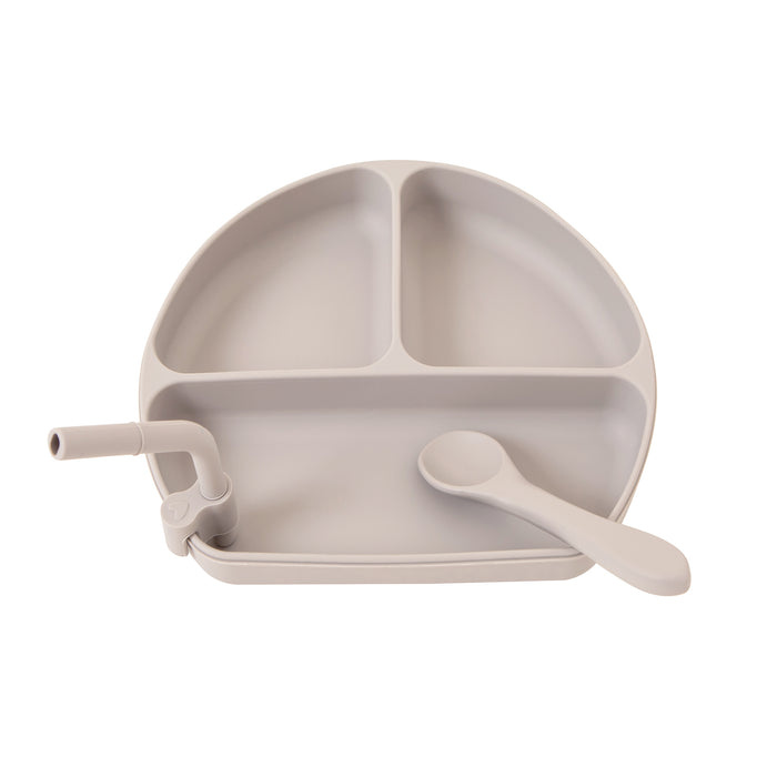 Silicone Plate with Straw & Spoon - Stone